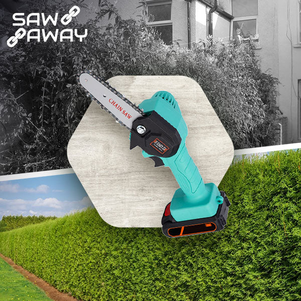 Saw Away™  Motosierra Inalámbrica 6 pulgadas– Corta sin esfuerzo, sin cables, sin ruido.